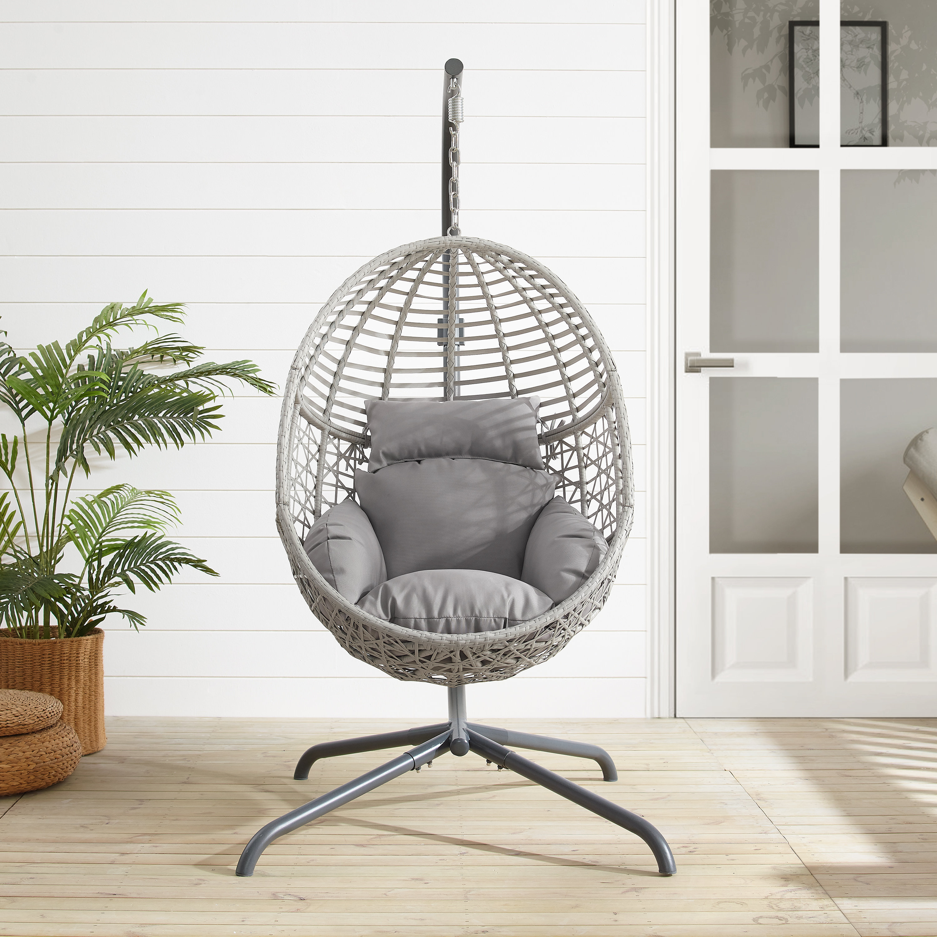 Dakota Fields Chattahoochee Indoor Outdoor Wicker Hanging Egg Chair Grey Light Grey Egg Chair Stand Wayfair Canada